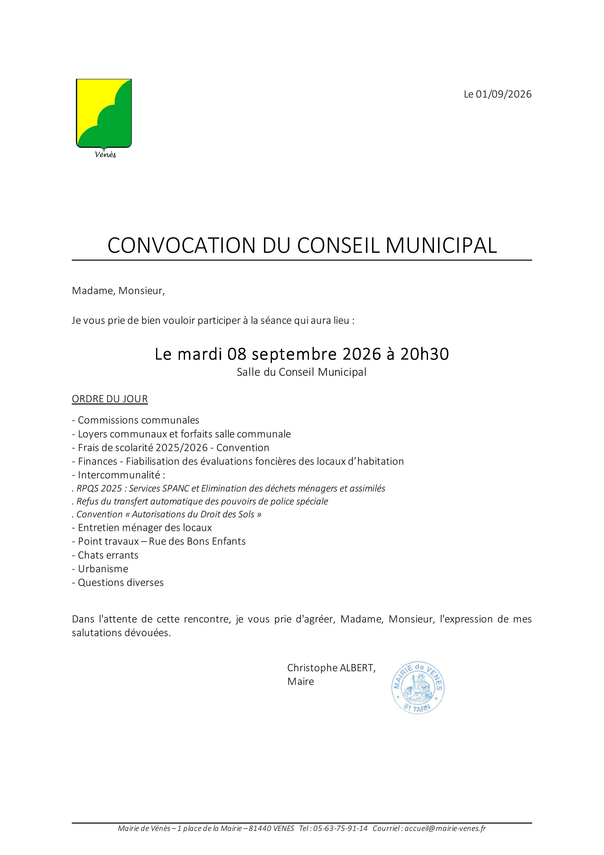 Ordre du jour CM 08.09.2026