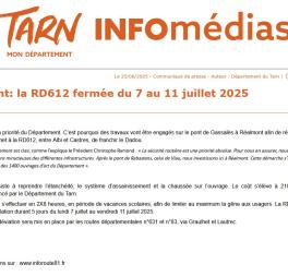 Fermeture RD612 - du 7 au 11 juillet 2025