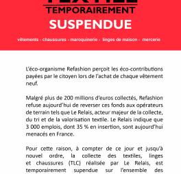 Suspension collecte de textiles